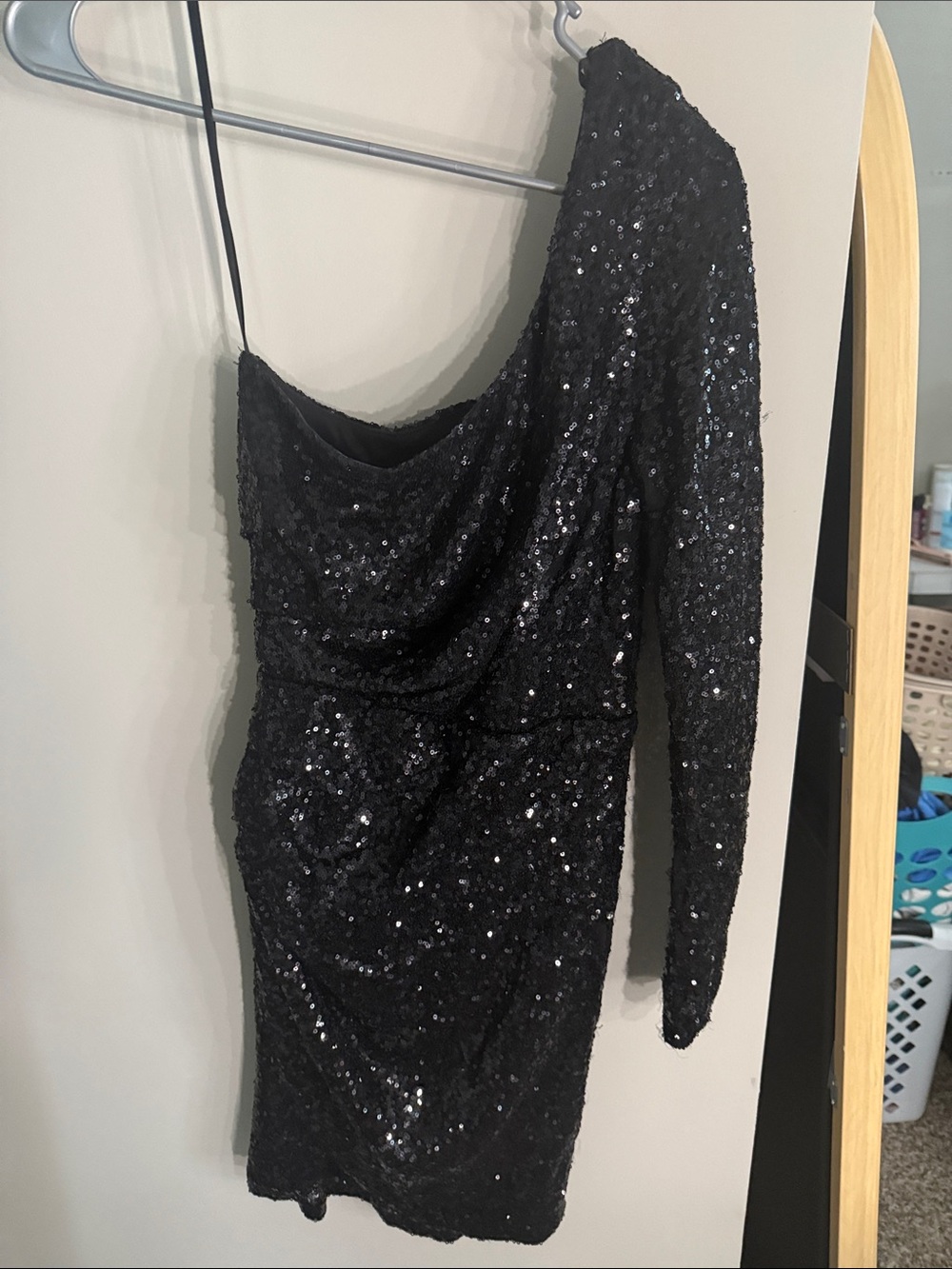 Windsor Black One-Shoulder Sequin Mini Dress